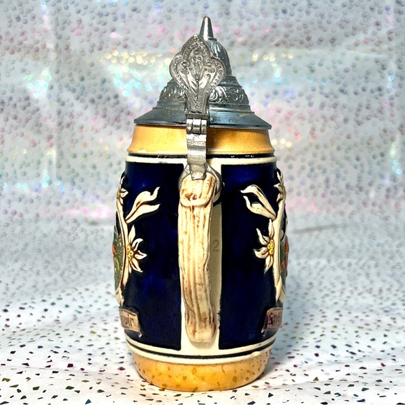 Vintage German Decorative Beer Stein W/ Lid - Three Men w/ Pipes - Picture 4 of 11